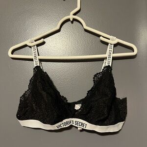 Victoria's Secret Black Lace Bra with White Band